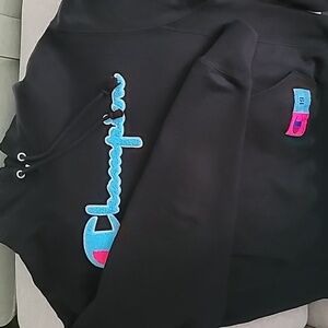 Champion- Reverse Weave Hoodie, Chenille Logo.  Size Medium Miami Heat colors